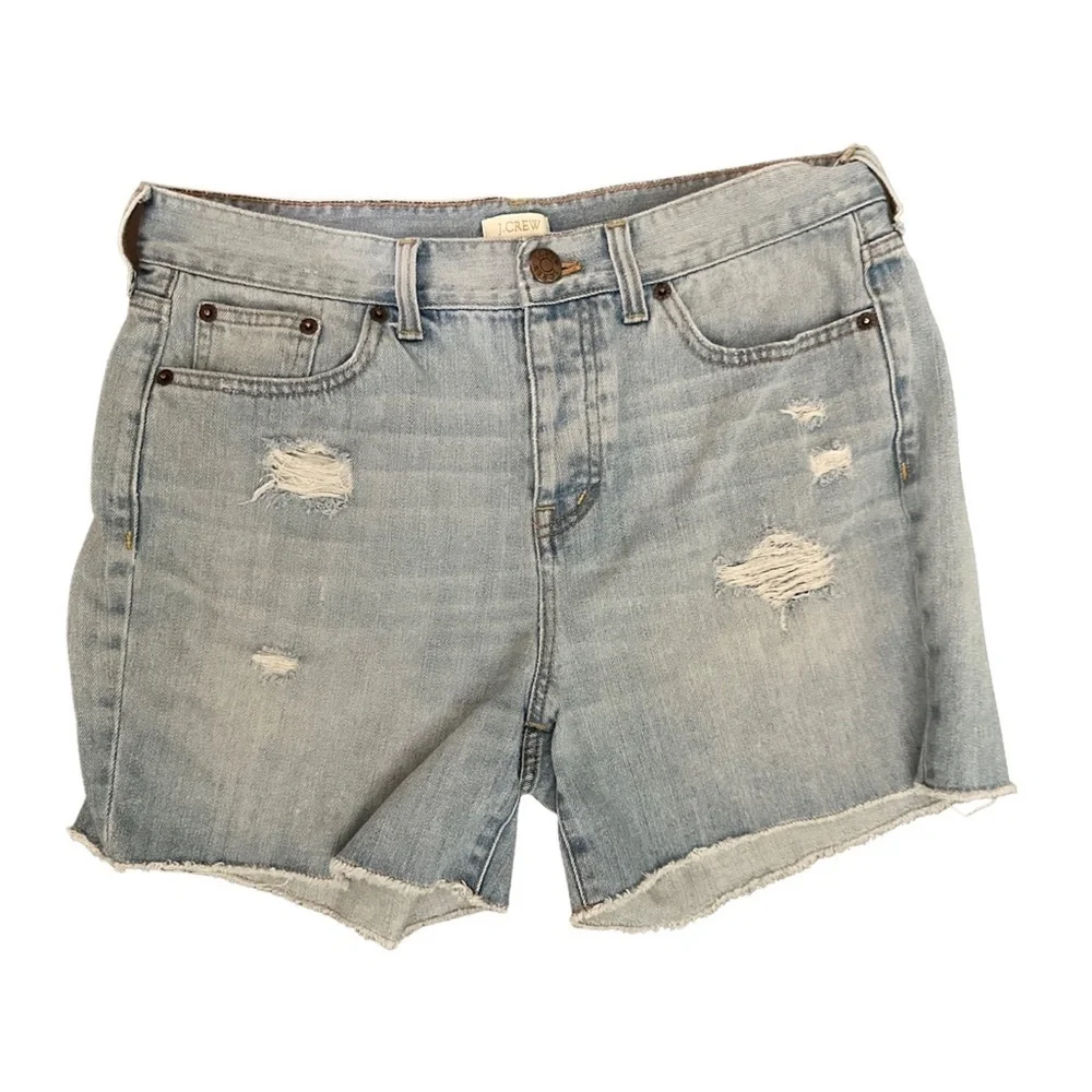 J.CREW Light-wash Distressed Jean Shorts Blue Women’s Size 28.